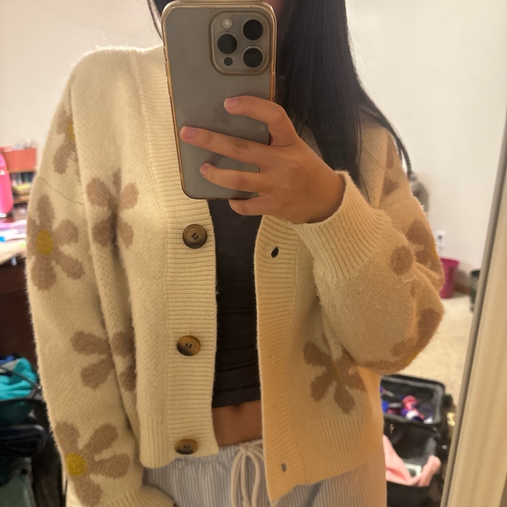 Princess Polly Floral Cream Cardigan Sweater